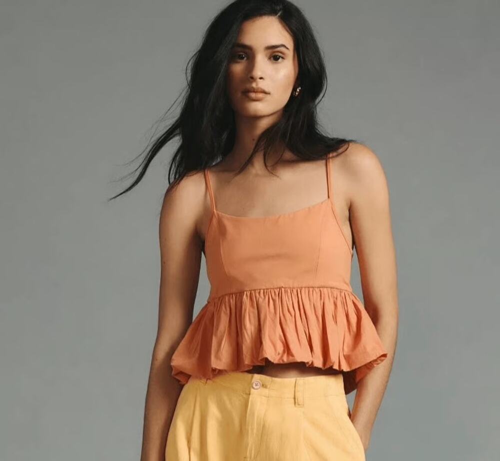 Maeve by Anthropologie Orange Bubble Hem Peplum Cami Top Size S